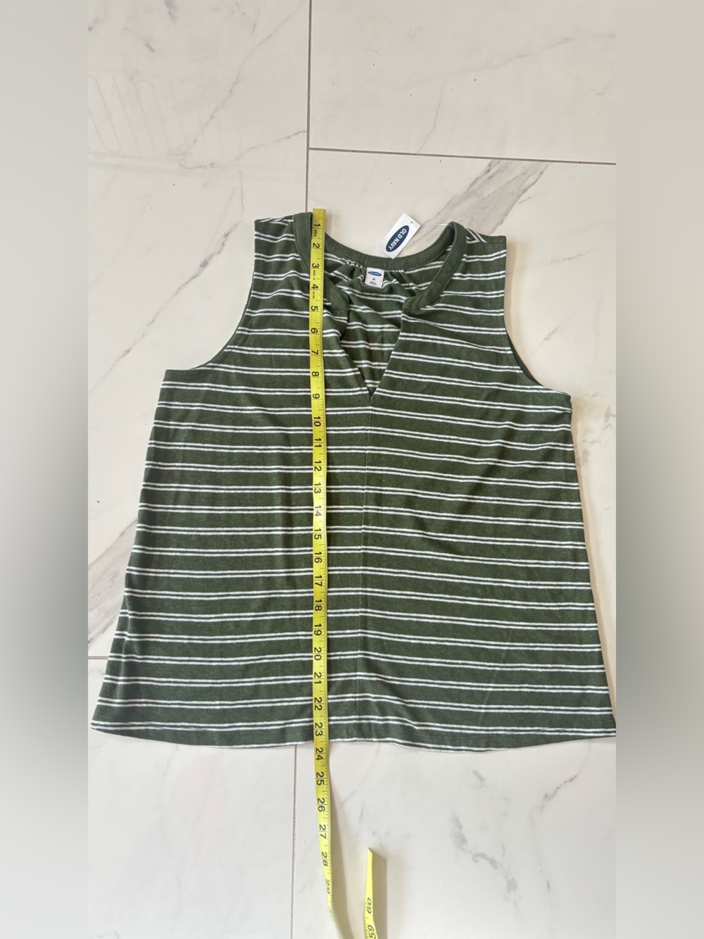 Old Navy Olive and White Striped Sleeveless Split-Neck Tank - Picture 12 of 13